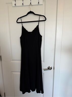 H&M Black Scallop-Edge Midi Slip Dress